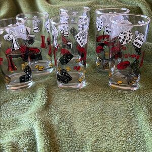 Set of Six plus ice bucket Gaming Tumblers - Vintage/Retro/MCM.